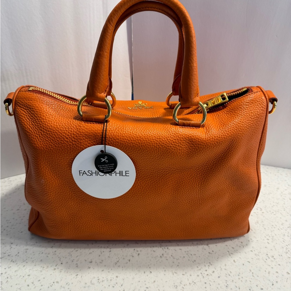 Prada Orange Leather Satchel with Shoulder Strap - Picture 5 of 6